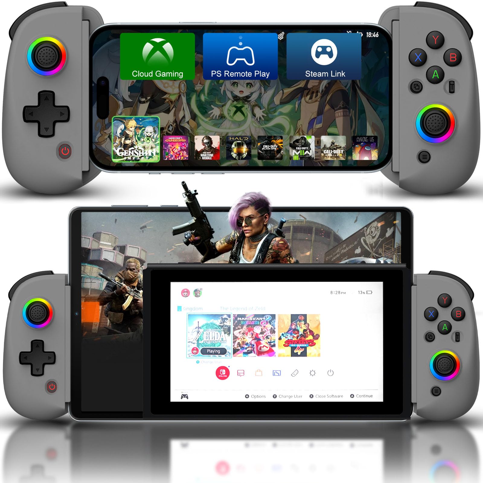 Joso Controller telefonico per iPhone/iPad/Android/Tablet, Controller D8 per Switch/PS/PC con joystick ad effetto Hall Riproduci COD, Genshin Impact, Supporto controller Android Cloud Gaming/Riproduz