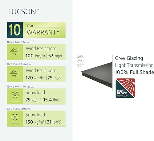 Miniatura 4 de Palram - Cenador Canopia Tuscon de 12 x 14 toldo para patio al aire libre con marco de metal de aluminio gris y techo de policarbonato bronce,