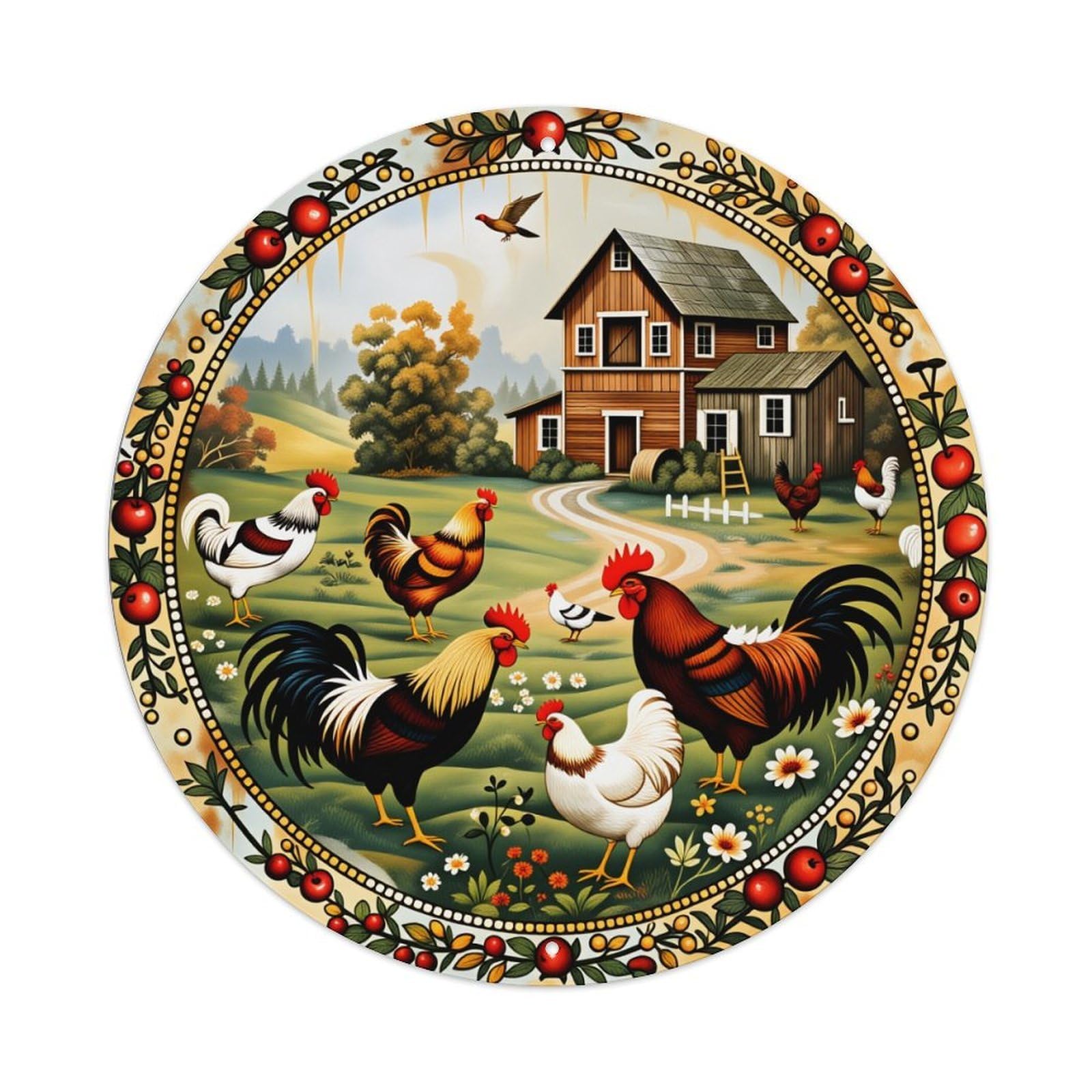 Farmhouse Chickens Roosters Flowers Barn Metal Tin Sign Vintage Garden Bedroom Cafe Bar Man Cave Home Wall Decor Metal Poster 8x8 inches