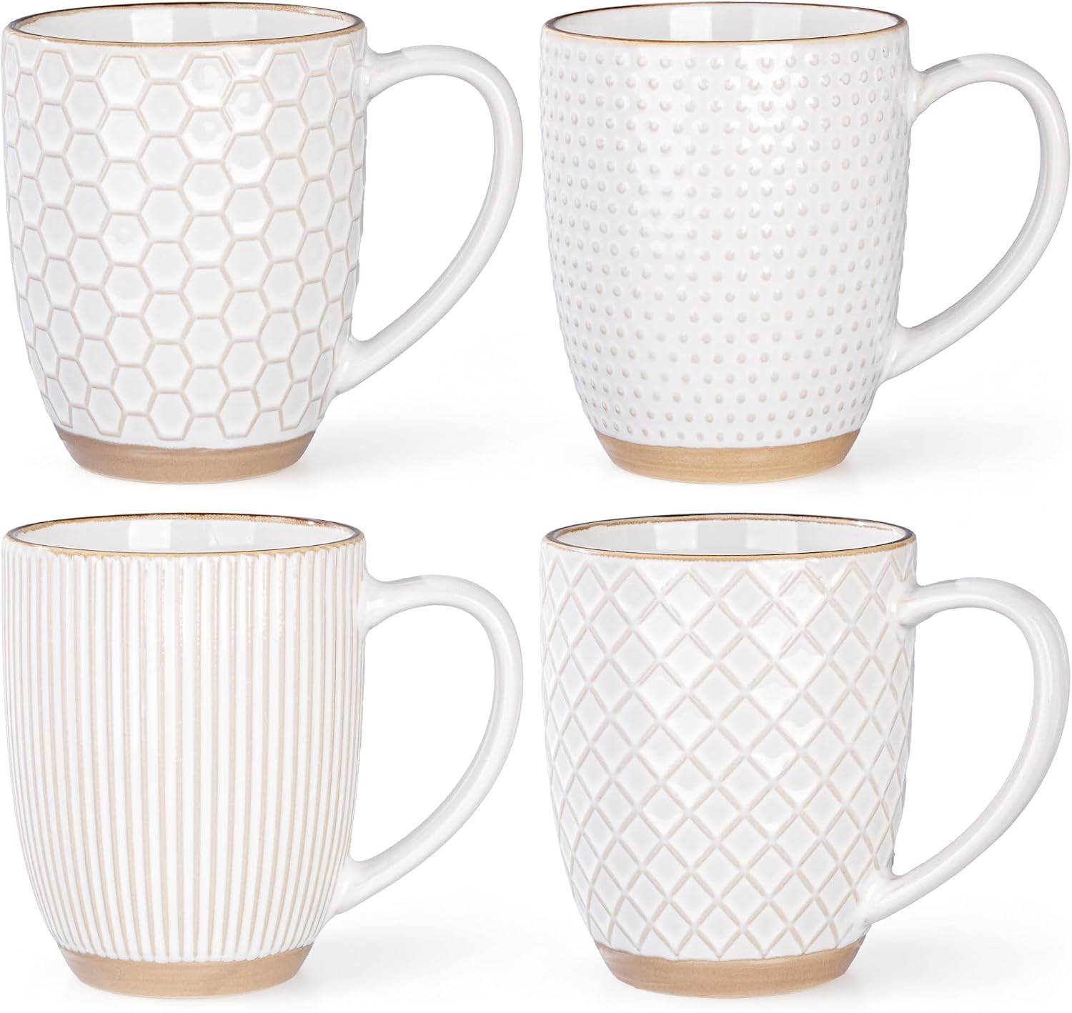 GBhome Large Coffee Mugs Set of 4, 16oz Handmade Embossed Coffee Mugs Set