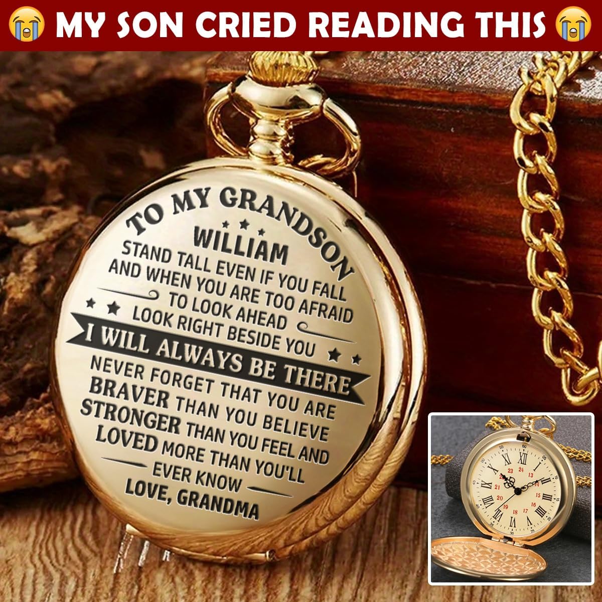 Wrappiness to My Son Grandson Personalized Pocket Watch - Gift for Son Grandson from Mom Dad Grandpa Grandma with Message, Sentimental Gifts for Graduation, Birthday, Christmas
