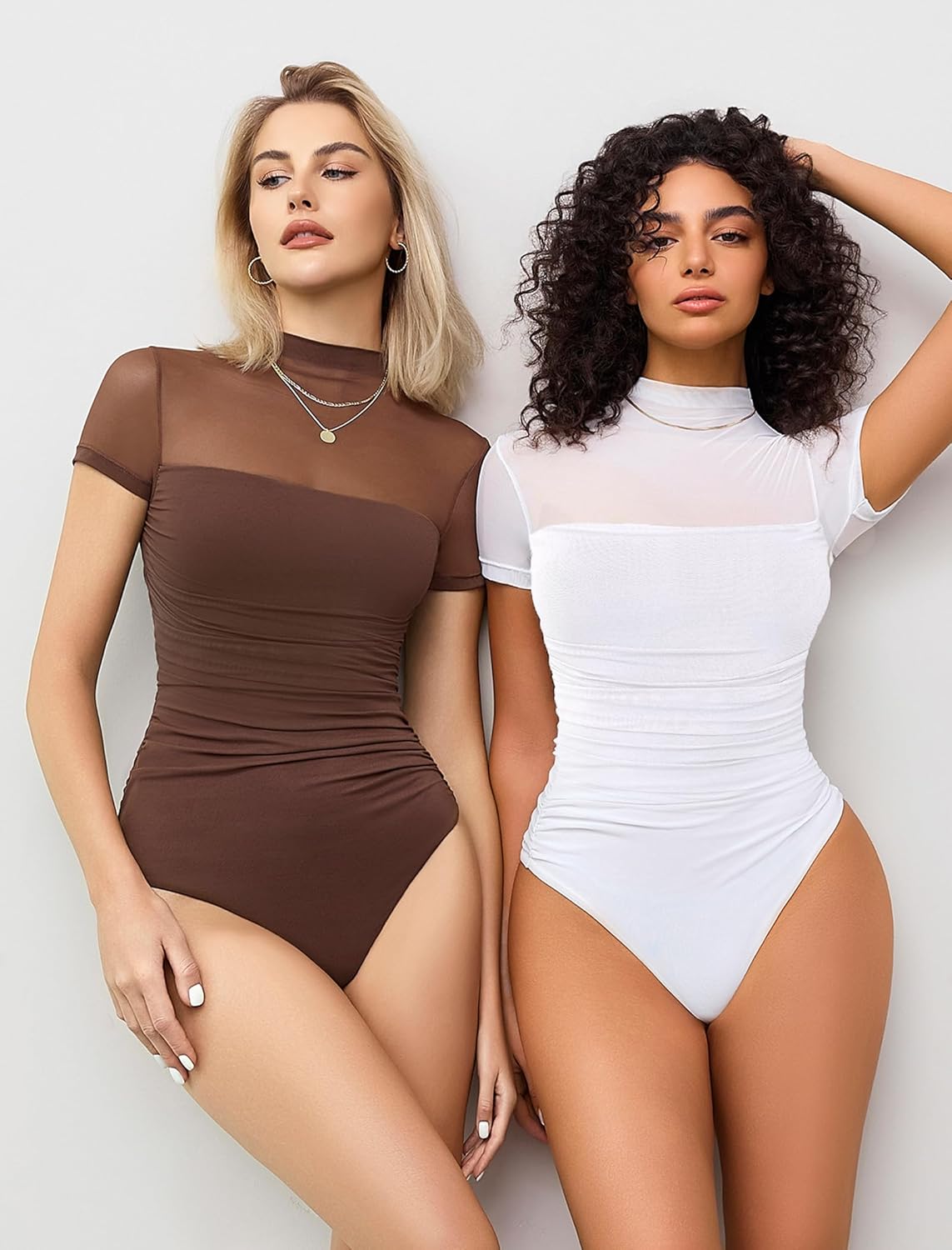 Avidlove Old Money Tops Short Sleeve Bodysuit Turtle Neck Body Suits One Piece Going Out Mesh Nashville Outfits - Image 7