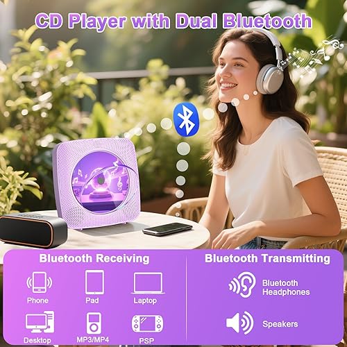 Miniatura 3 de Gueray Reproductor de CD portátil Bluetooth Reproductores de CD para el hogar Recargable de pared de escritorio Reproductor de CD portátil con