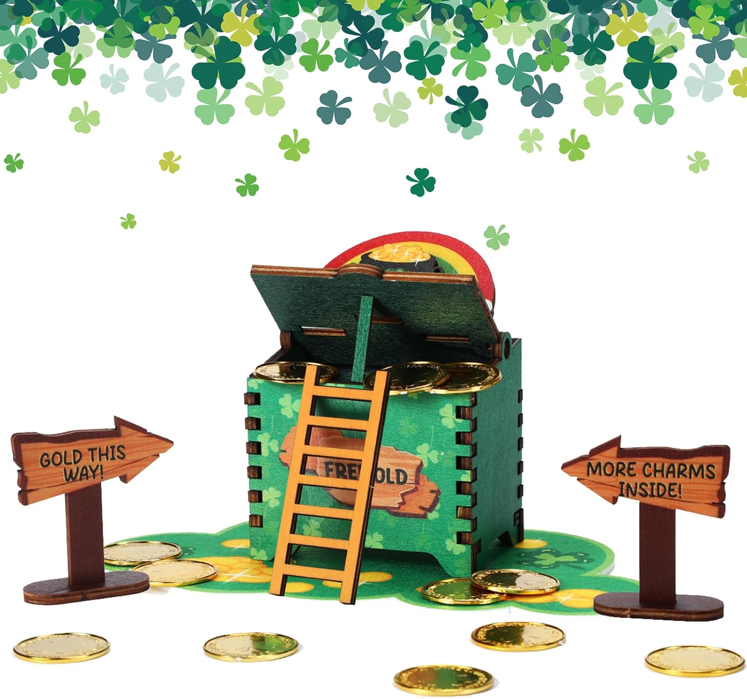 Hollowfly St. Patrick's Day Leprechaun Trap Kit for Kids Wood Catch a Leprechaun Trap DIY Craft St Patrick's Day Decorations for Classroom Activity Party Supplies