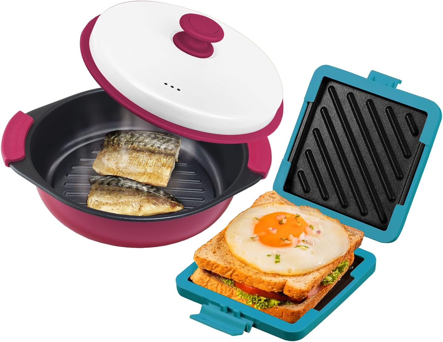 2-in-1 Microwave Cookware: Grill Pan & Sandwich Maker - Crispy Bacon, Melted Panini & More! Portable, No-Stove Needed, Family & Travel Essential
