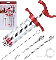 JYCOOKMENT 1oz Meat Injector Syringe - Professional Marinade Flavor Injector with 2 Needles & Cleaning Brush for Juicy Turkey & BBQ