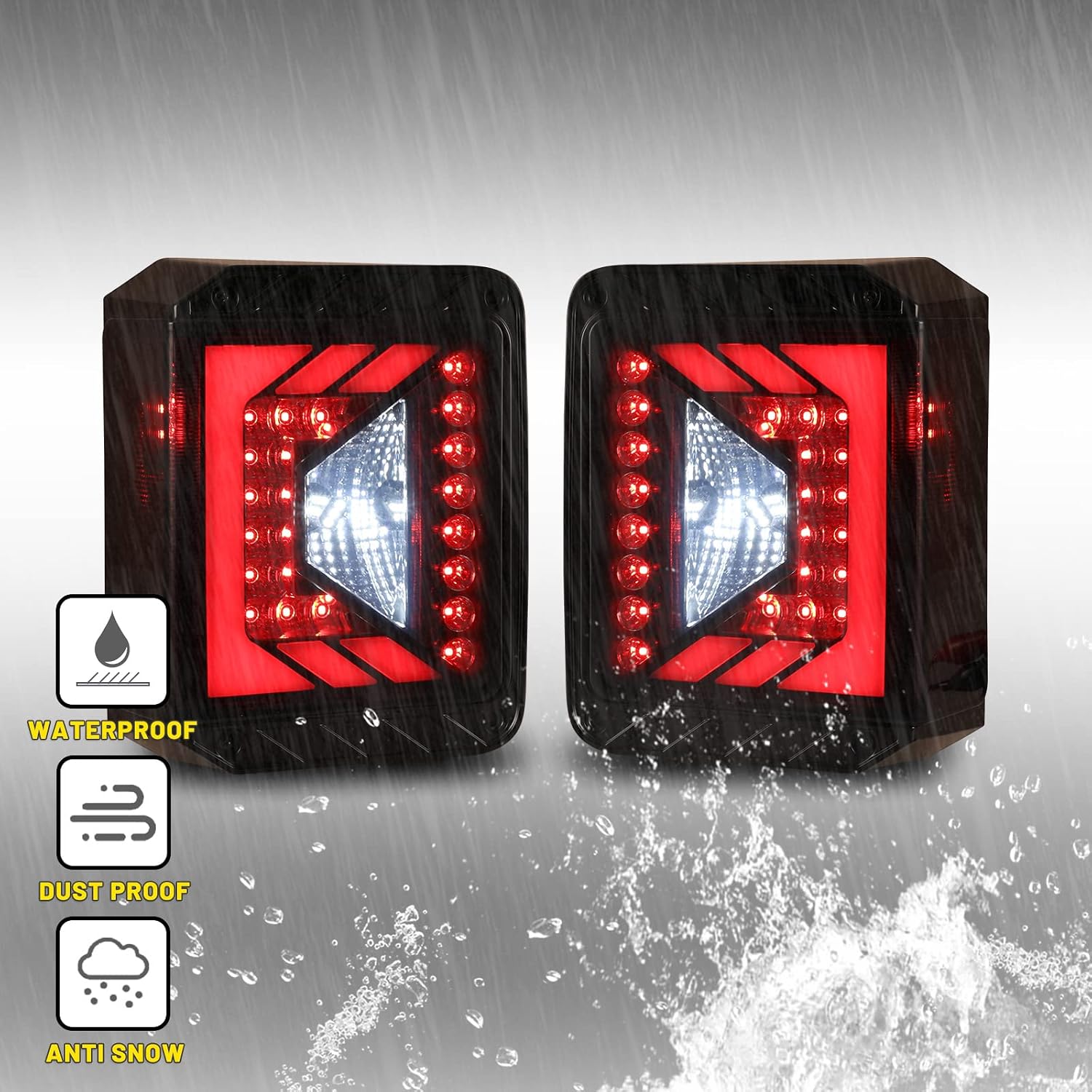 Tail Lights LED For Jeep Wrangler JK JKU 2007-2018 Taillights Rear Lamps Driver Passenger Assembly Replacement 1 Pair (Black housing Smoke lens)