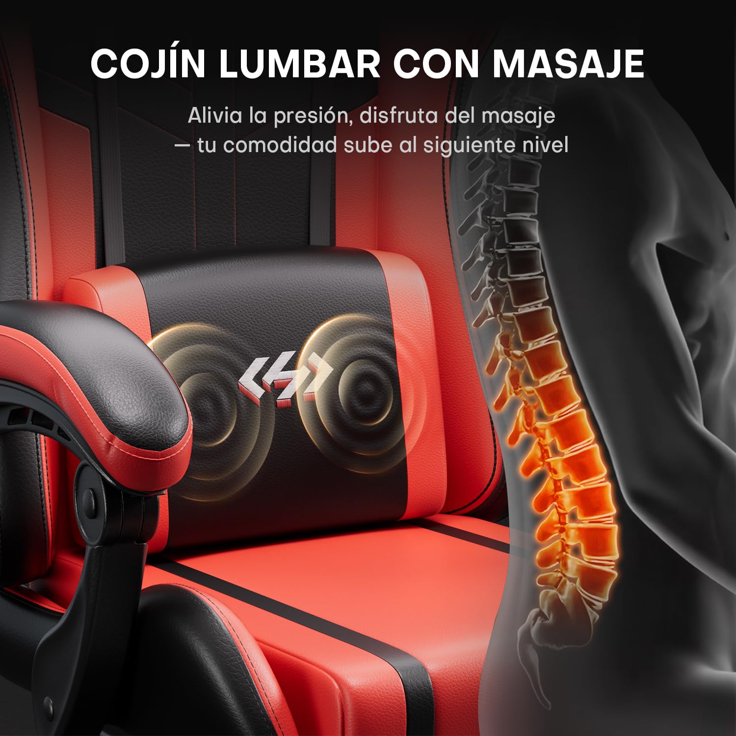 HLFURNIEU Silla Gaming con Masajeador, Silla Gamer Ergonómica con Cojín Lumbar Masajeador y Reposapiés, Sillón Gamer Altura Ajustable, Cadeira Gaming Negro y Rojo