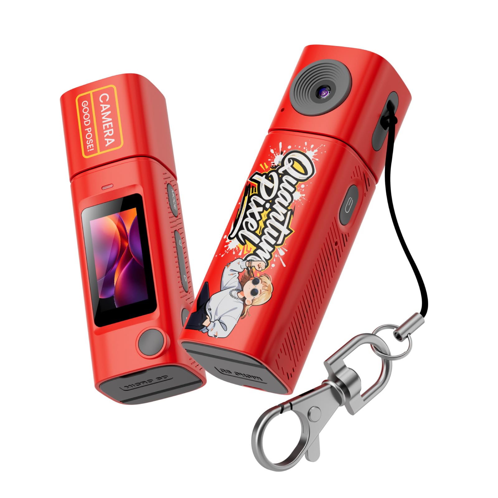 2K Digital Camera G10 TFT LCD Screen Keychain Camera Support Memory Card Very Small Camcorder Video Recorder 360° Rotatable Lens (Red)-image-22