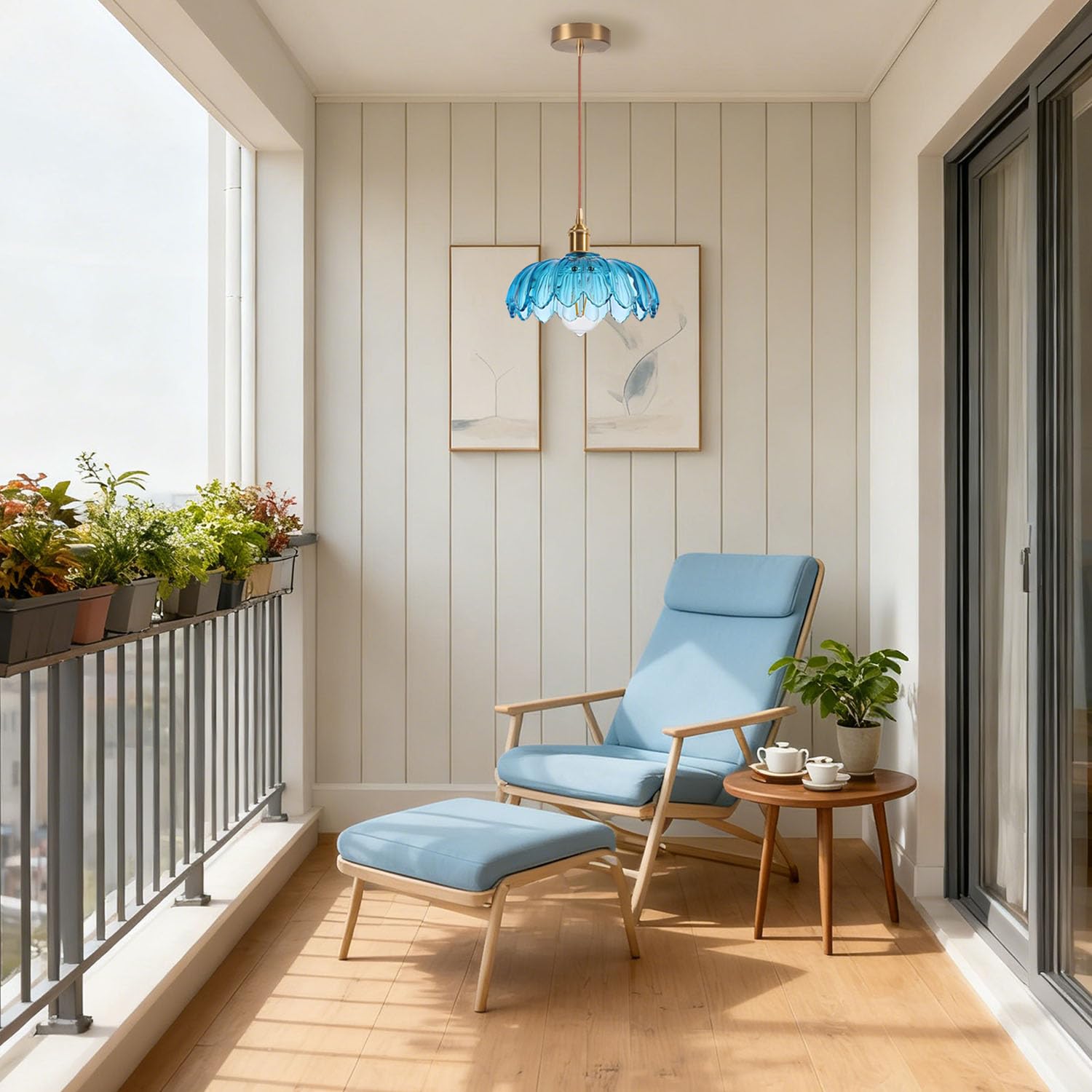 iDEGU Lampada a Sospensione in Vetro, 25CM Lampadario a Sospensione Vintage E27 Plafoniera Retrò Paralume Vetro Creativo Lampada da Soffitto per Soggiorno Isola Cucina Sala da Pranzo (Blu)