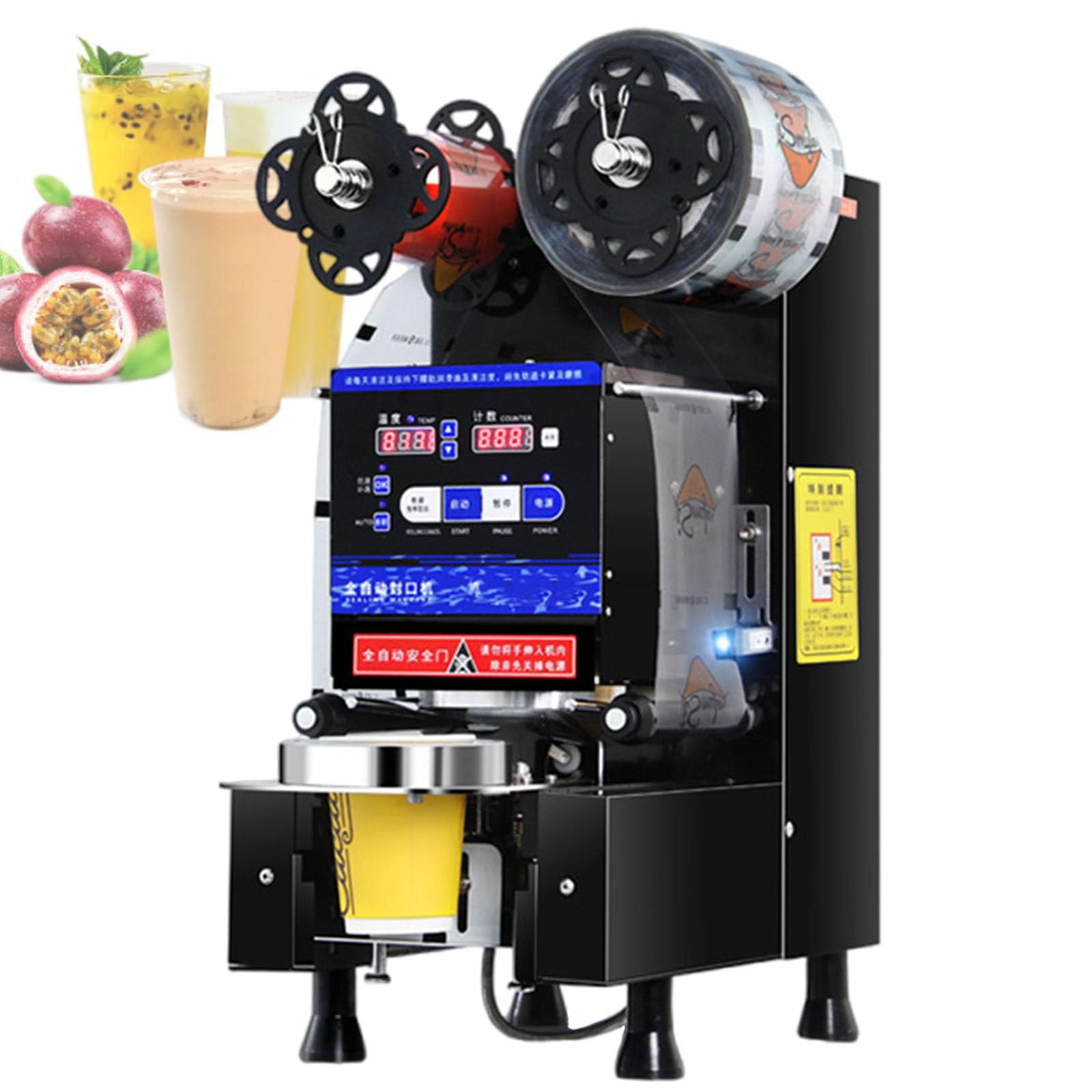 IUokLU Fully Automatic Cup Sealing Machine, Electric Commercial Cup Sealer Tea Cup Sealer, Milk Sealing Machine For 90/95Mm Plastic/Paper Cup-White-220 (Black 220)