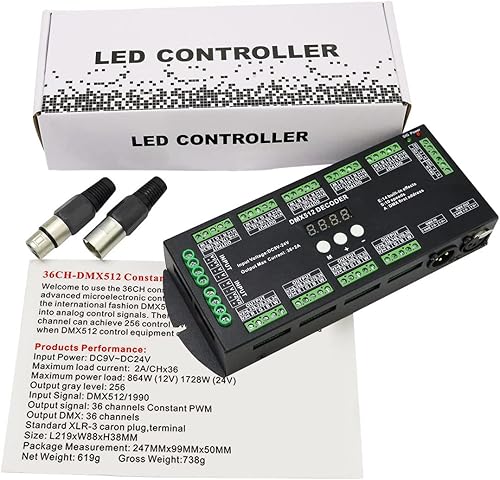 Miniatura 6 de AKEPO Decodificador de pantalla digital LED DMX RGBW de 36 canales, controlador DMX512 para luces LED RGBW DC9-24V 2ACH con 14 efectos integrados