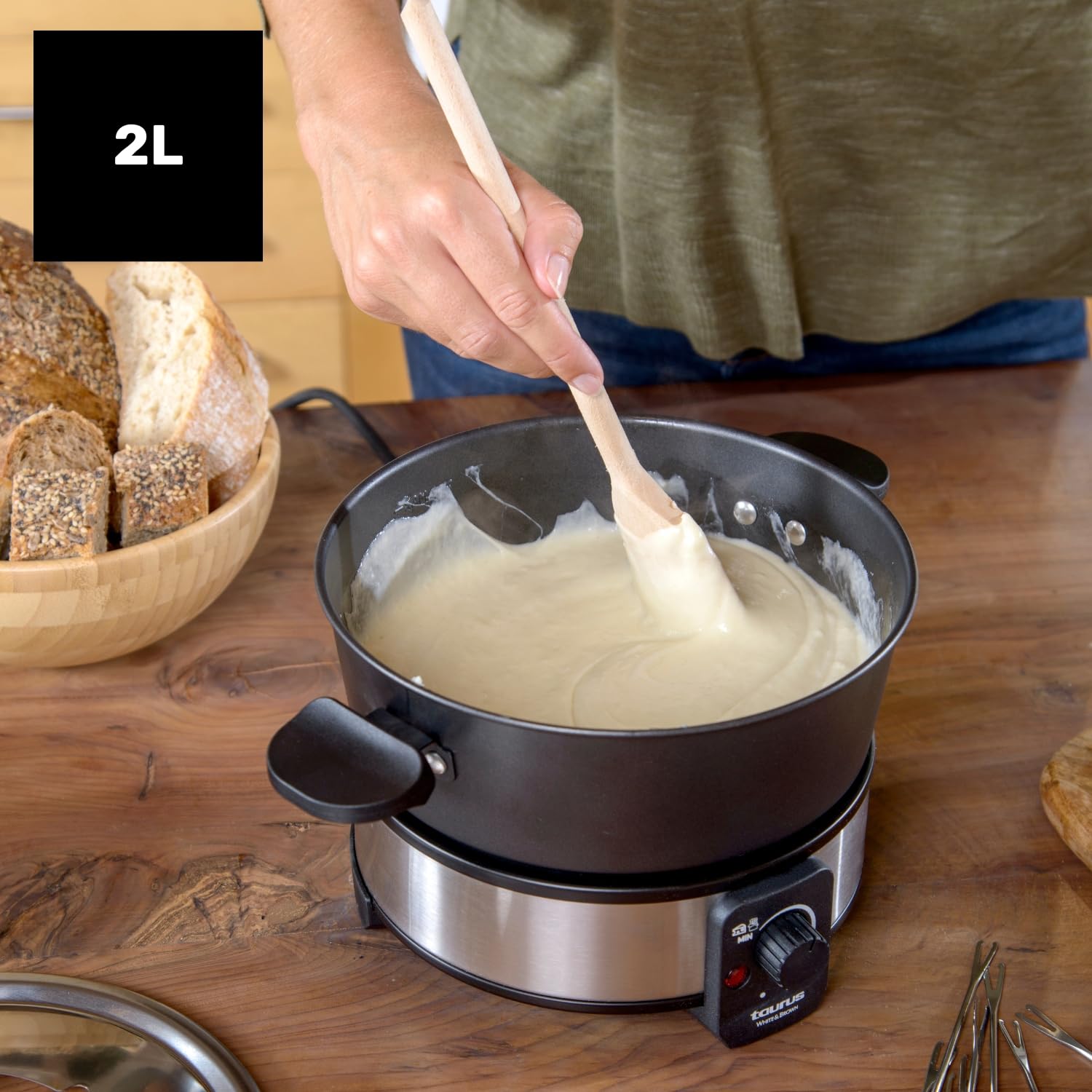 Taurus FF2 - Appareil à Fondue 1000W, Capacité de 2L, 8 personnes, Température régable, Tous types de fondues, Sans PFOA