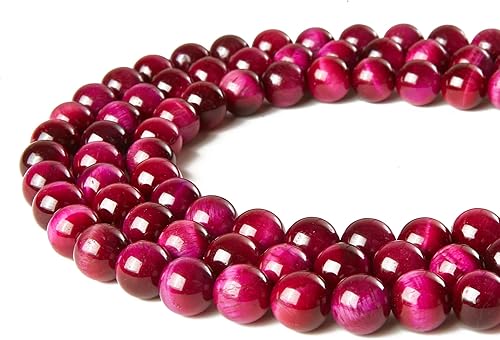 Miniatura 3 de 60 cuentas de ojo de tigre magenta magenta de 0.236 pulgadas (0.236 in) cuentas de piedras preciosas naturales redondas sueltas