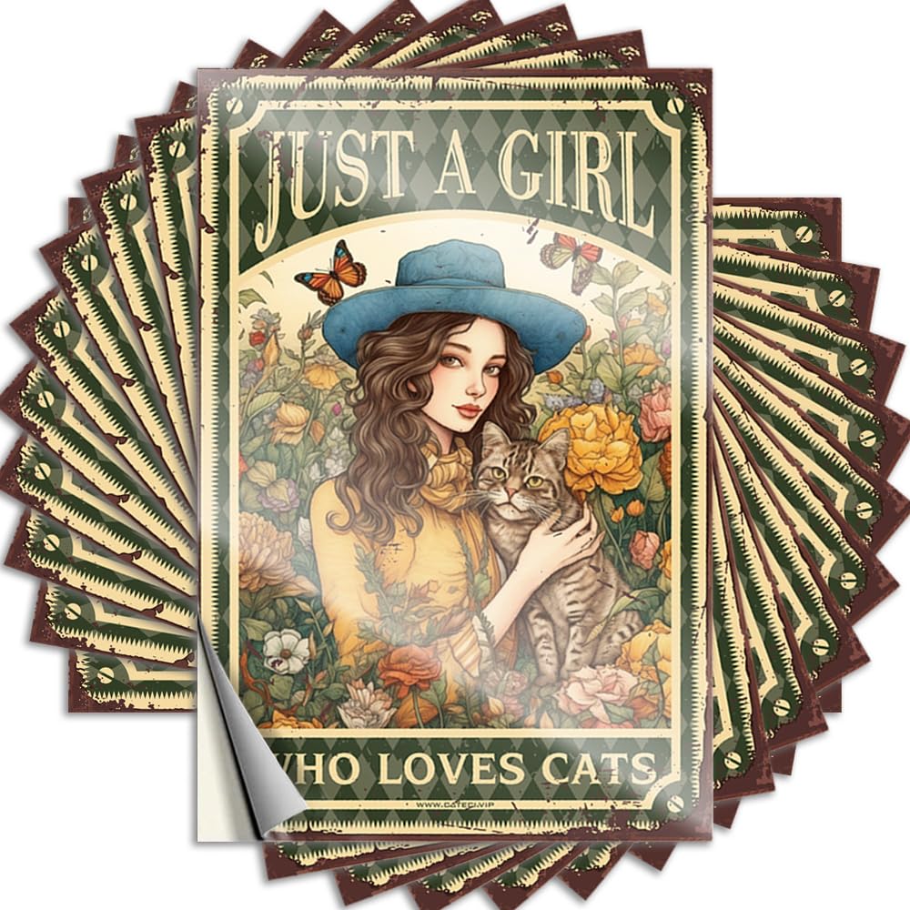 Indie Room Decor, Tattoos Checkered Bottle Just A Girl Who Loves Cats | Cheap Waterproof Vinyl Stickers(12X18CM)