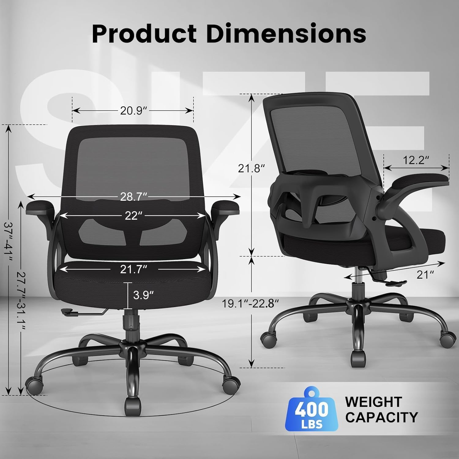 AnyGod Big and Tall Office Chair, Ergonomic Desk Chair Mesh Mid Back, 1PC image 2