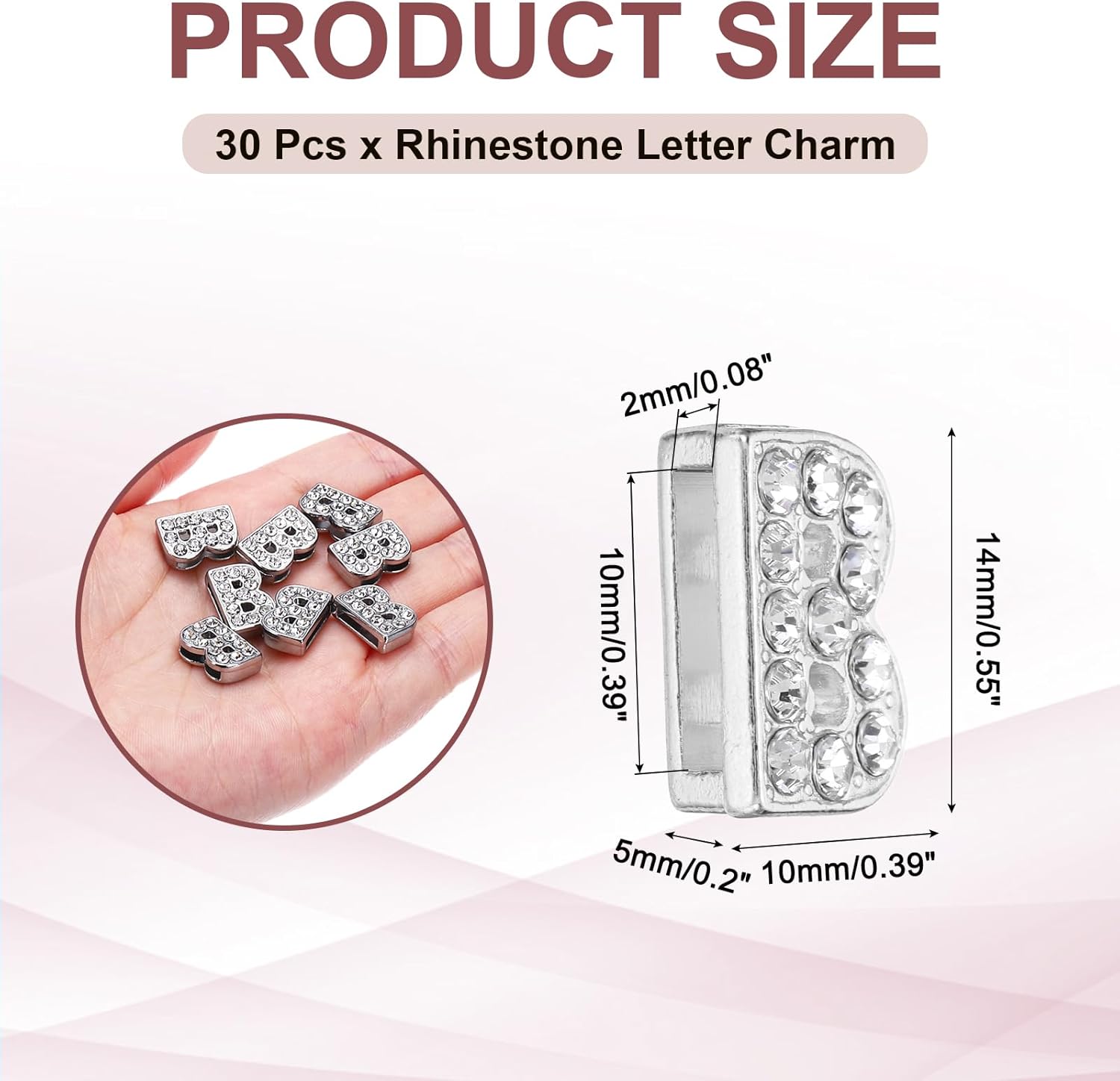 PATIKIL 30pcs Letter Charm, Rhinestone Letter B Charm Crystal Alphabet Slide Wristbands Pendant for Jewelry Making Leather Collar Necklace, Silvery, 14mm - Image 2