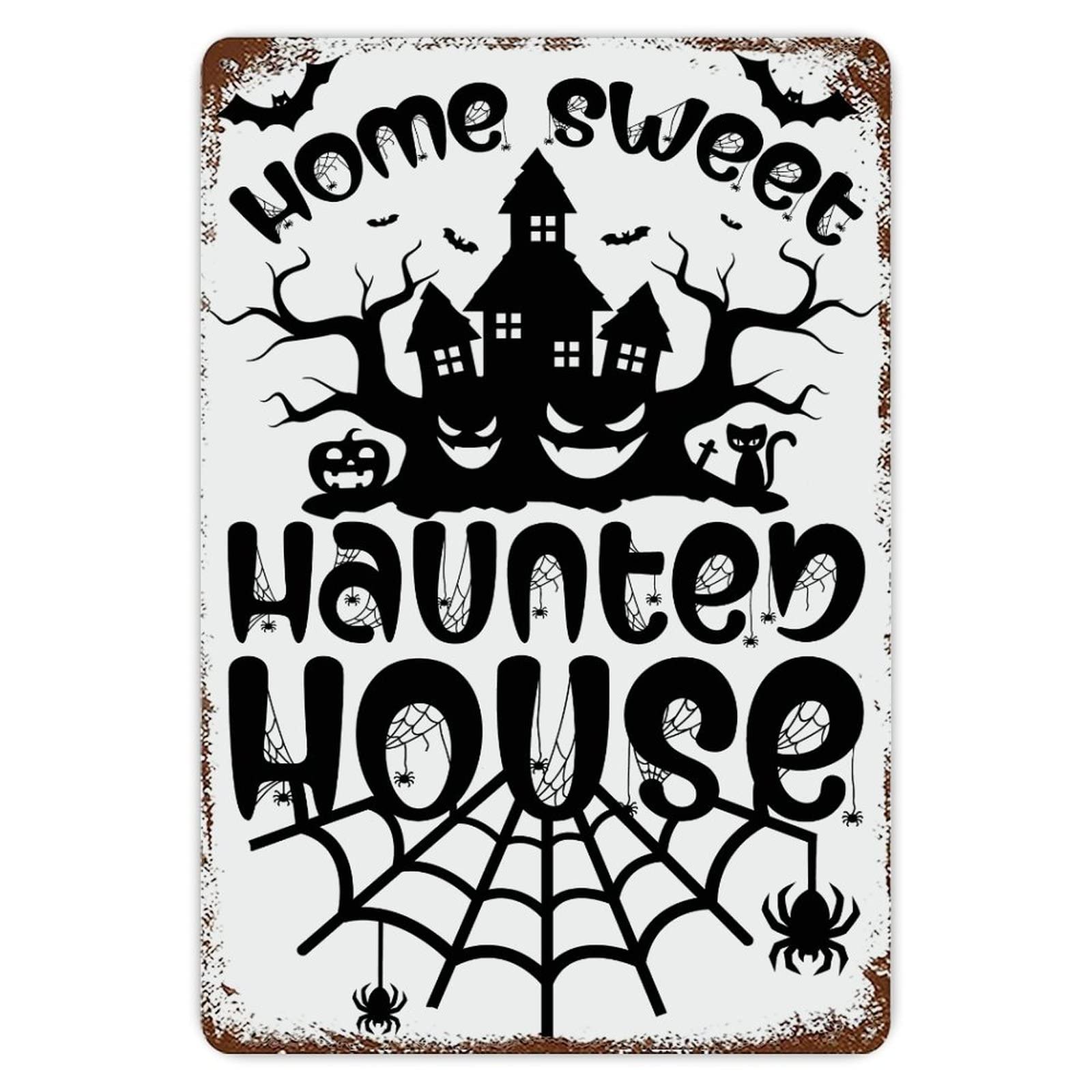 ENEDNATE Halloween Metal Sign,Home Sweet House Vintage Man Cave Metal Sign 8"x12" Decorative Aluminum Tin Sign for Indoor Outdoor Kitchen Bar Restaurant Cafe Pub Wall Art Decor Hanging Poster
