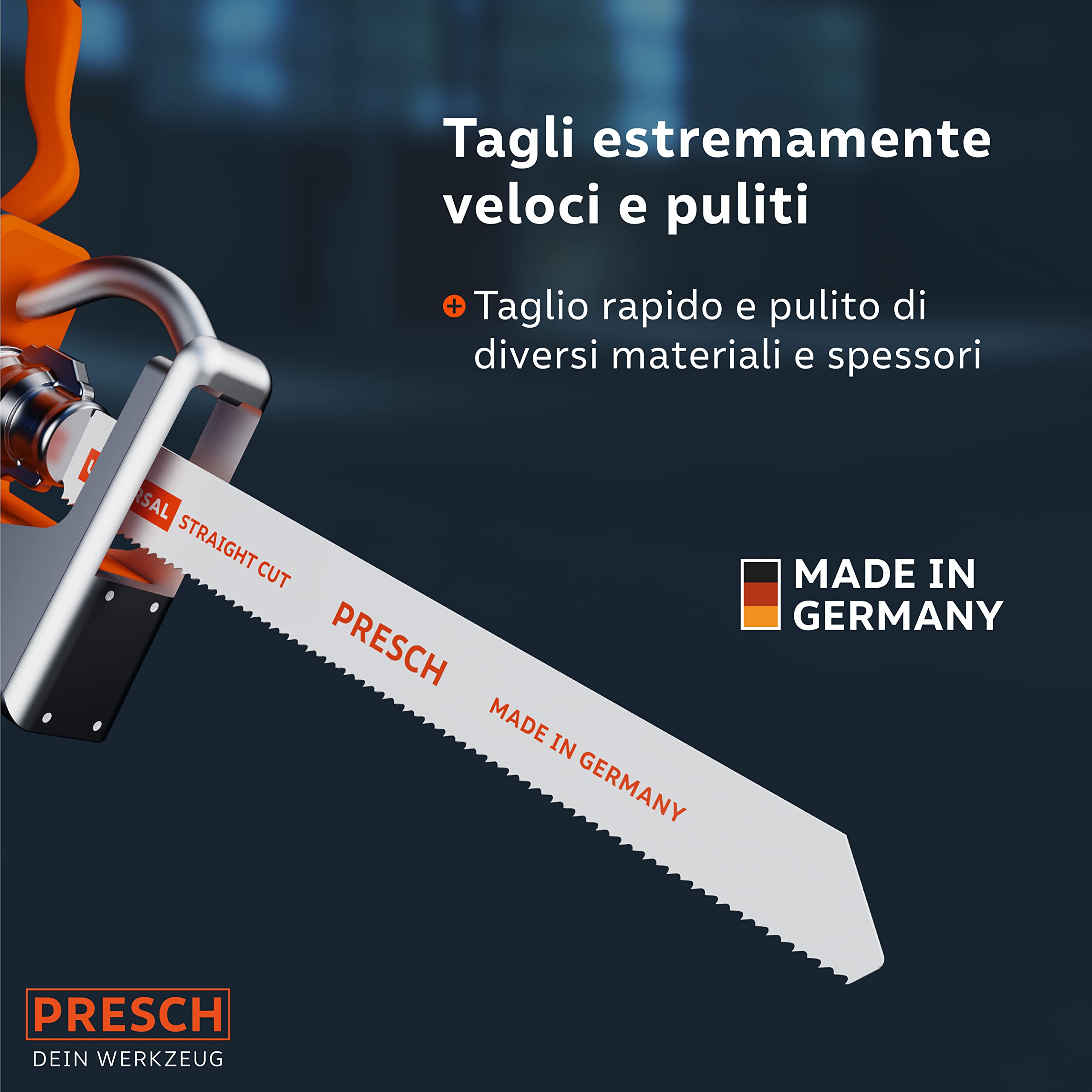 Presch Lame gattuccio universali per legno e acciaio inox 210 mm 10 pz - 8% Lame al cobalto per metallo duro e legno - Set di lame gattuccio con scatola.