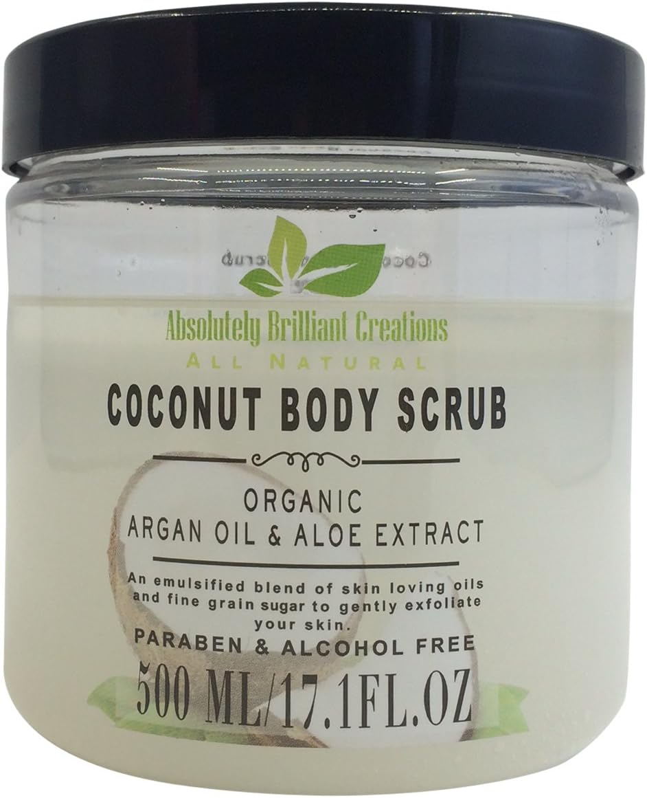 Sugar Body Scrub with Coconut Oil, Argan Oil & Aloe - All Natural Scrub to Exfoliate & Moisturize Skin - Alcohol & Paraben Free, 500 mL