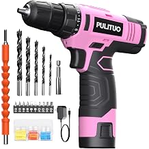 PULITUO Cordless Drill Set,12V Power Drill Set with Battery and Charger, Electric Driver/Drill Bits, 3/8 Keyless Chuck,21+1 Torque Setting, 180 inch-lbs, with LED Electric Drill Set Red