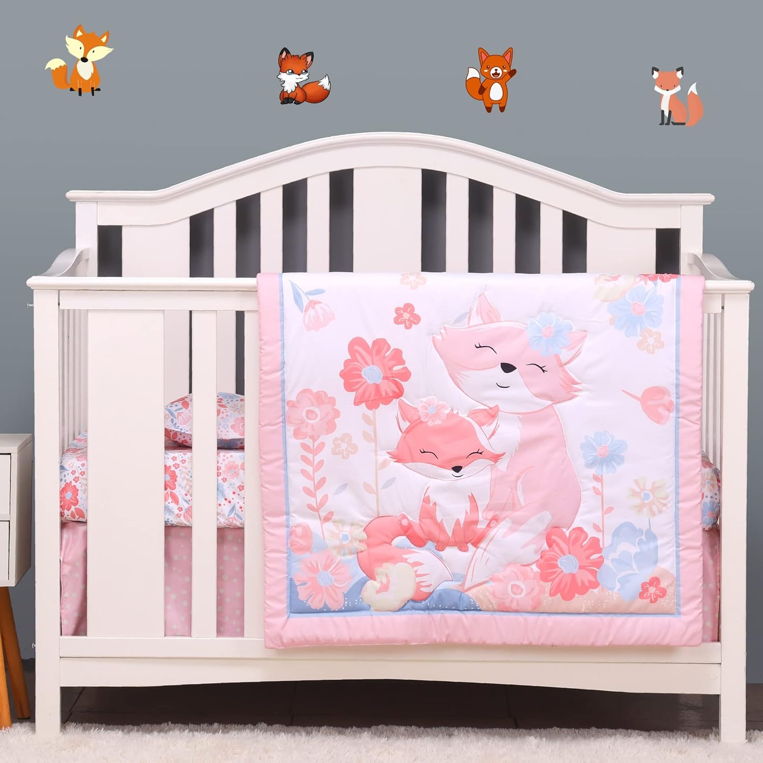 Baby Bees 4 Pieces Fox Crib Bedding Sets for Boys and Girls