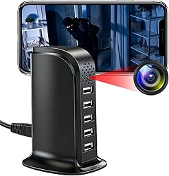 TANGMI Telecamera Spia WiFi, Hub di Ricarica 5-in-1 Mini Telecamera Spia Nascosta, WiFi 2.4G & 5Ghz 1080P HD con Rilevamento del Movimento e Avvisi Istantanei per Casa e Ufficio