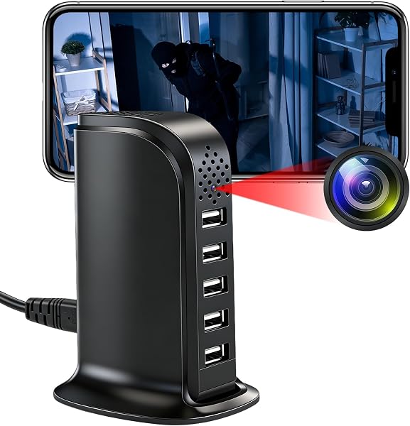 TANGMI Telecamera Spia WiFi, Hub di Ricarica 5-in-1 Mini Telecamera Spia Nascosta, WiFi 2.4G & 5Ghz 1080P HD con Rilevamento del Movimento e Avvisi Istantanei per Casa e Ufficio - 1