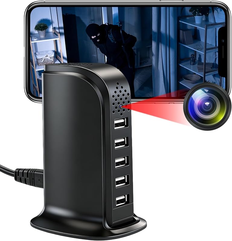 TANGMI Telecamera Spia WiFi, Hub di Ricarica 5-in-1 Mini Telecamera Spia Nascosta, WiFi 2.4G & 5Ghz 1080P HD con Rilevamento del Movimento e Avvisi Istantanei per Casa e Ufficio