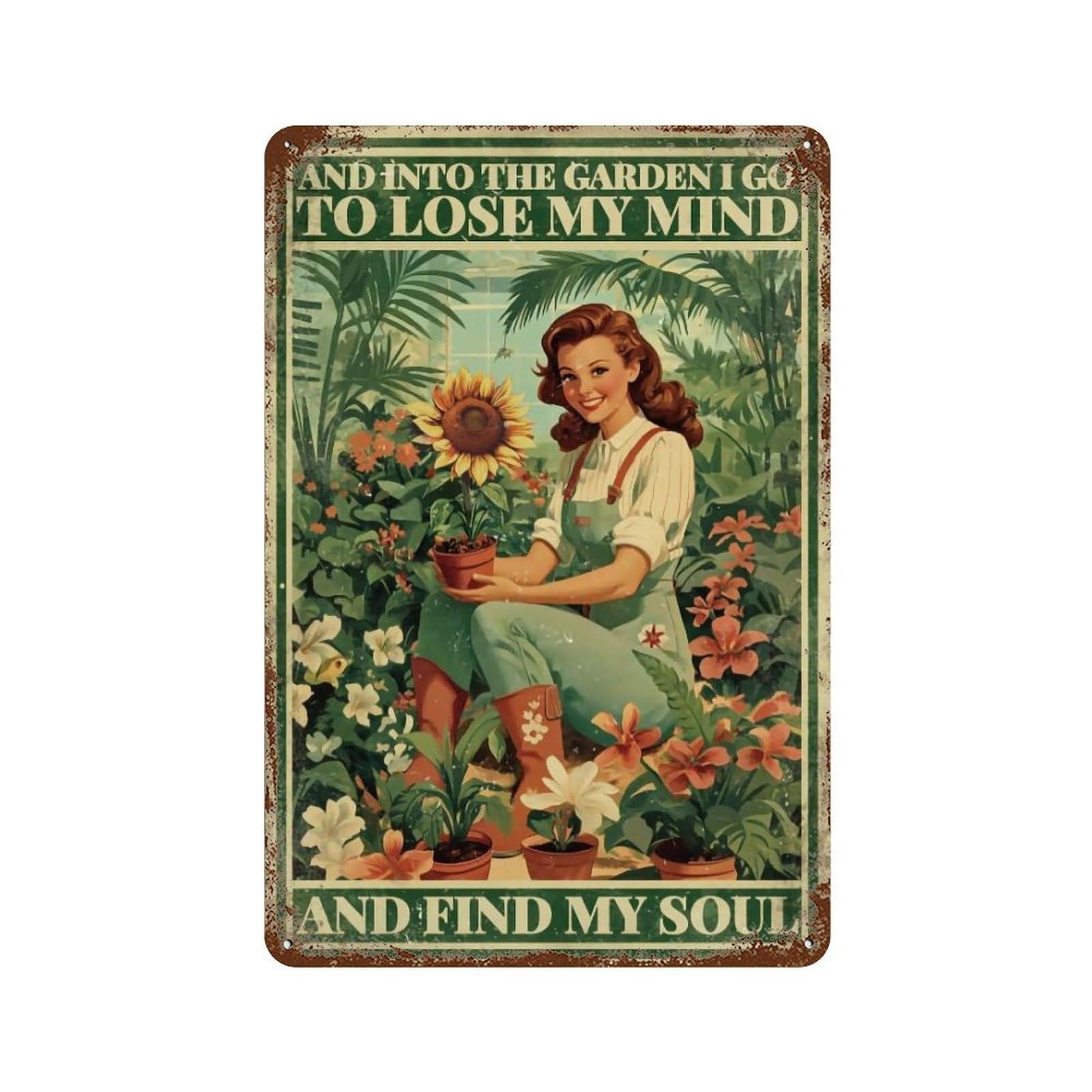 Yhgertku Style Garden Flower Lady Wall Art Retro Iron Vintage Metal Tin Sign Poster Modern Decor For Living Rooms Gift 30X20cm