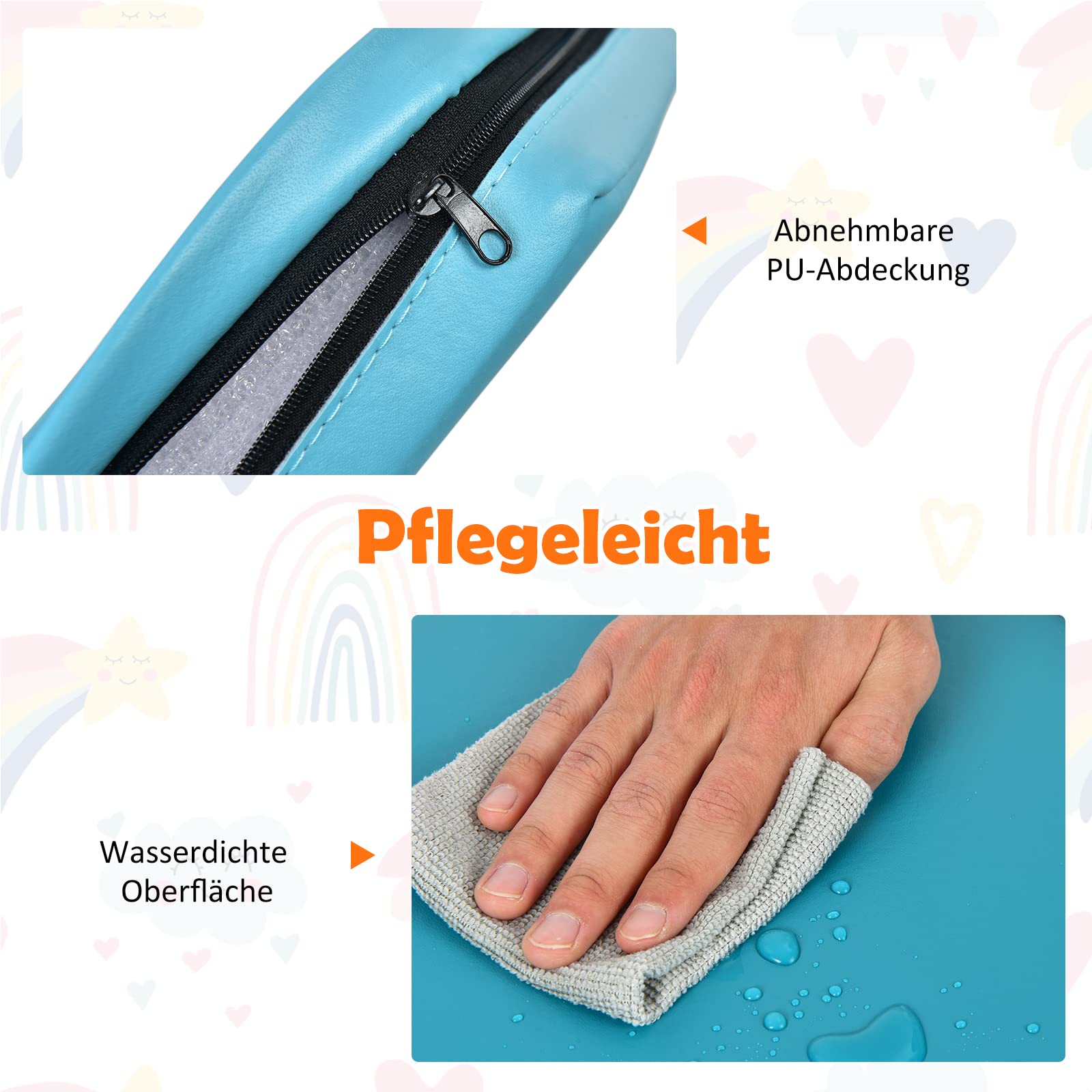 GOPLUS Zestaw 6 poduszek na podłogę, poduszka do siedzenia z ergonomicznym uchwytem, perłowa bawełna, powierzchnia PU, możliwość układania w stos, pokrowiec z zamkiem błyskawicznym, poduszki na krzesło do przedszkola, centrum handlowego i domu (niebieskie