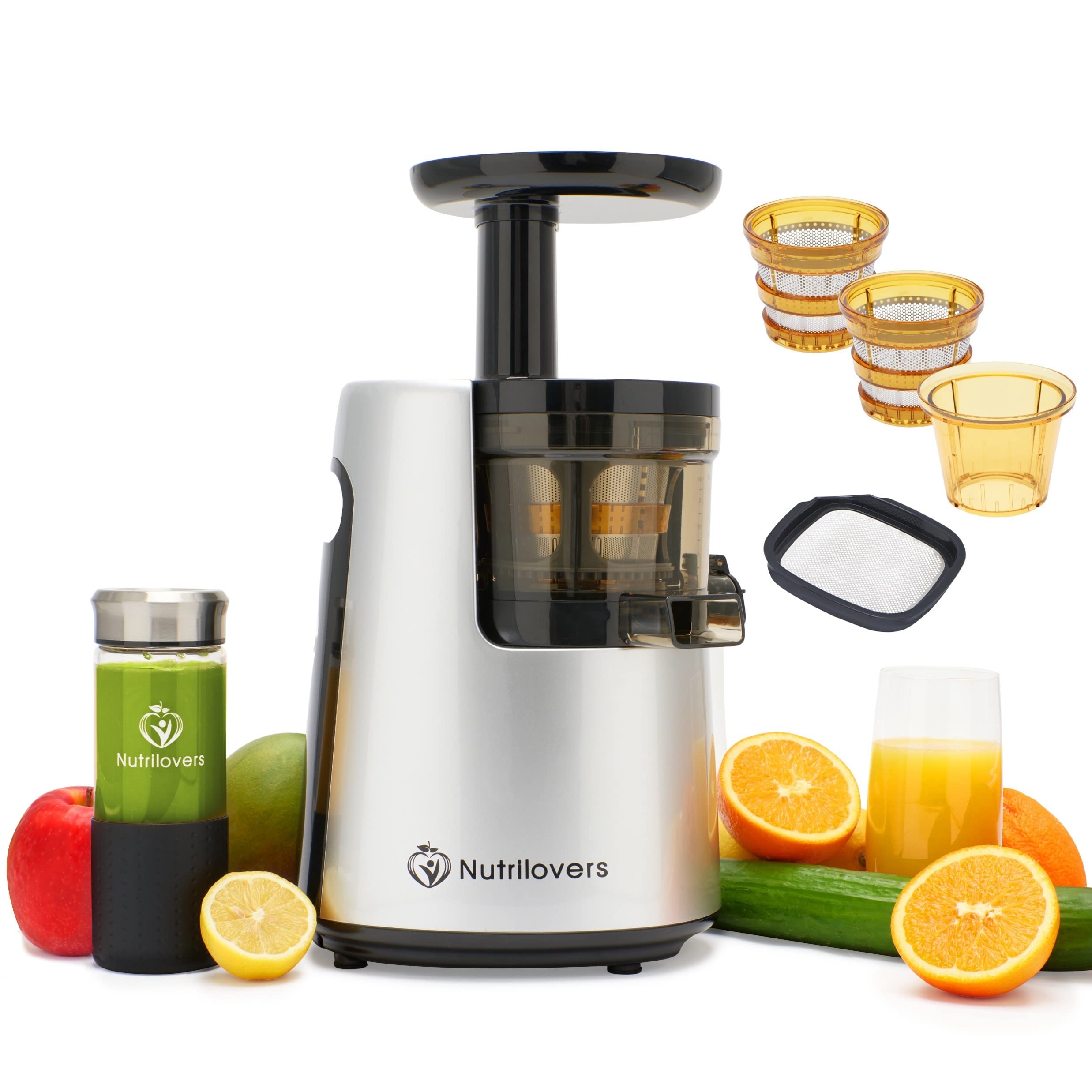 Nutrilovers Entsafter Slow Juicer NUTRI-PRESS NO.1 Testsieger Saftausbeute 3 Siebe Saft, Smoothie, Frucht-Eis, Sehr leise, BPA-Frei