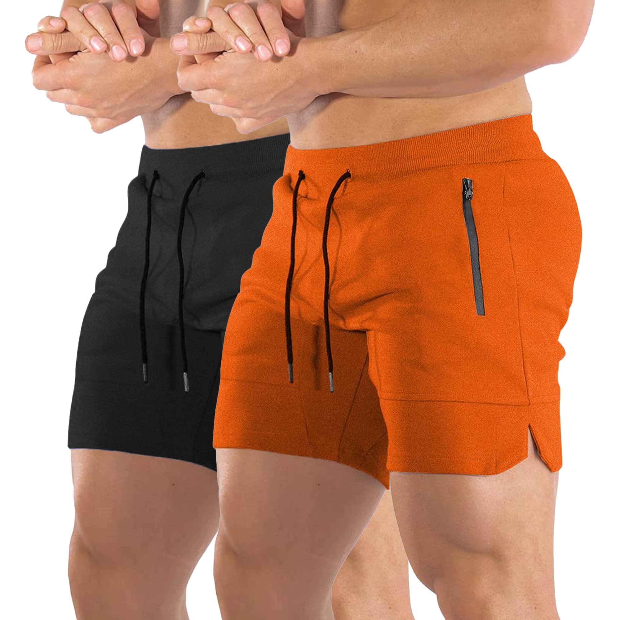 EVERWORTH Men's Solid Gym Workout Shorts Bodybuilding Running Fitted Training Jogging Short Pants with Zipper Pocket 3 Colors