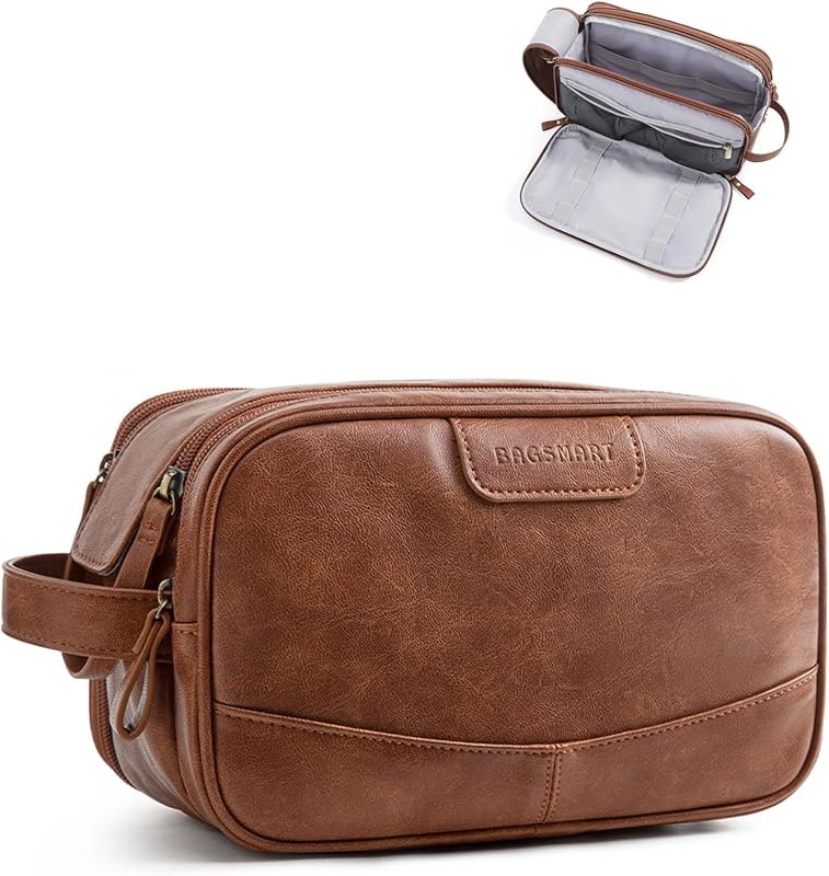 Necessaire masculina BAGSMART em couro PU resistente à água, Vermelho Marrom