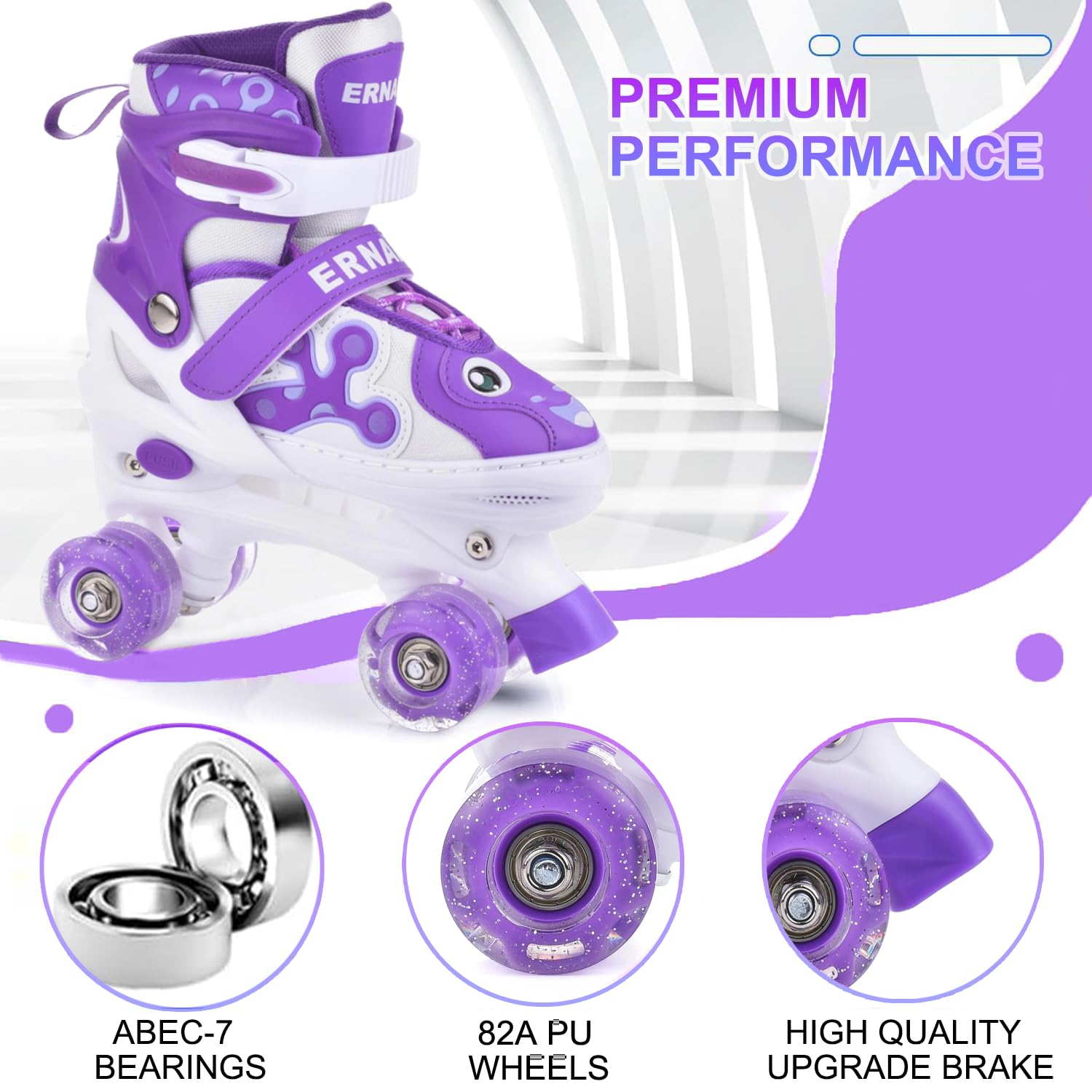 ERNAN Patines para niños, 8 Ruedas iluminadas y 4 tamaños Ajustables. Patines para niños Principiantes, adecuados para Interiores y Exteriores