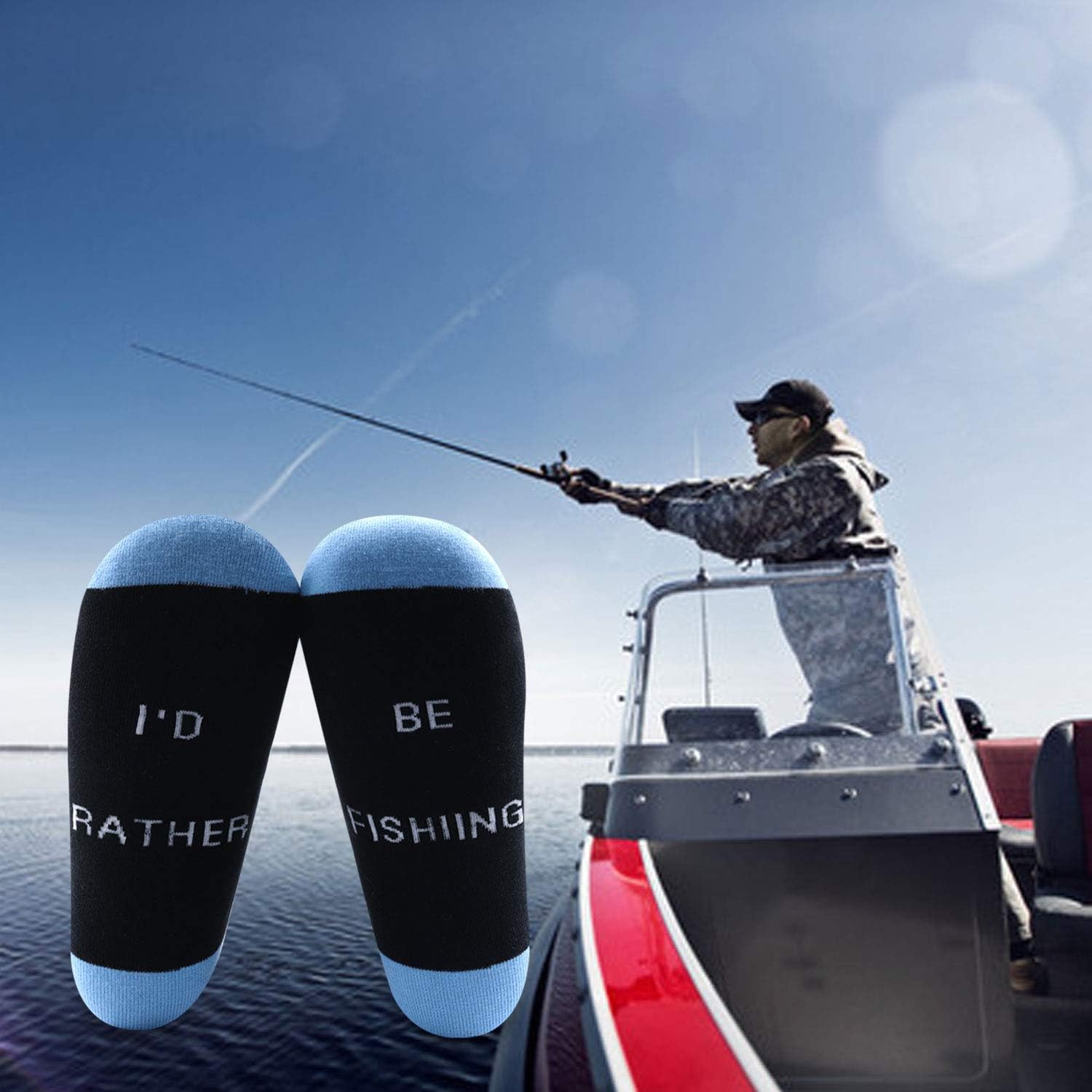 MBMSO 2 Pairs Fishing Lovers Socks I’d Rather be Fishing Socks Funny Fisherman Gifts - Image 6