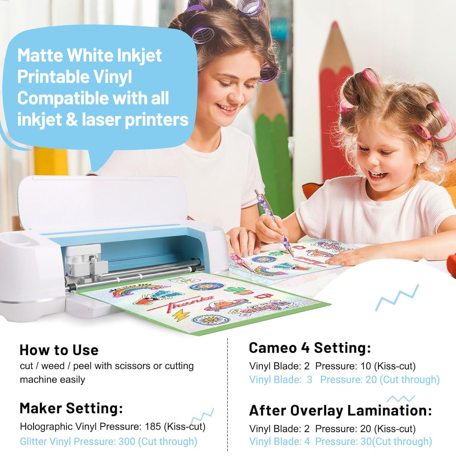 TECKWRAP Carta adesiva olografica, laminazione trasparente, in vinile, bianco opaco, stampabile, 21.6x27.9 cm, formato A4, scrapbooking, taglierine