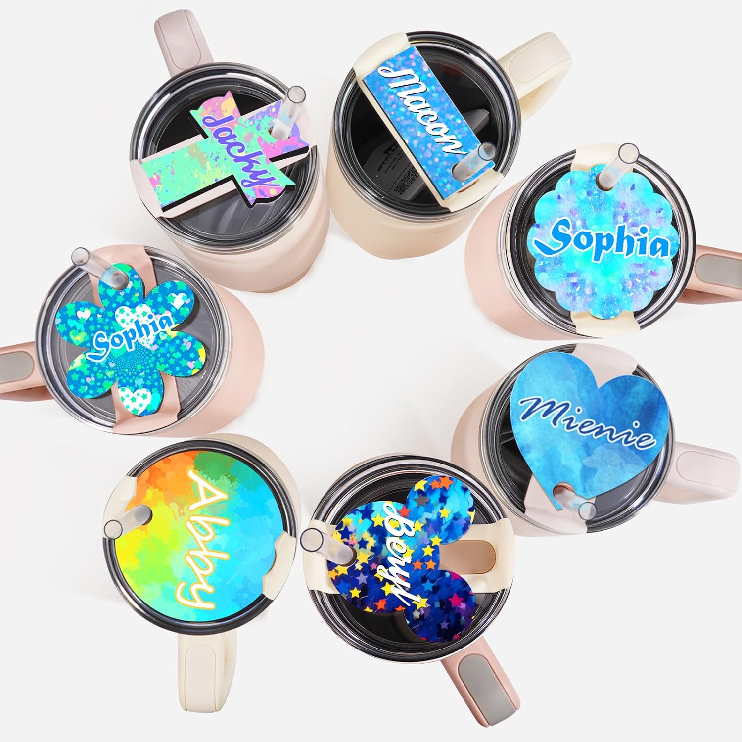 30 Pcs Sublimation Hardboard Name Plate Blanks Topper for Stanley Tumblers 40 oz Cup Lid H2.0 & H1.0, MDF Personalized Name Tag for Customized Tumblers with Handle, Floral (NOT 30/20)