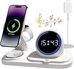 6 en 1 Cargador inalámbrico para iPhone con Altavoz Bluetooth, estación de Carga rápida para iPhone 17/16/15/14/13/12/11/Pro/Max/Plus, para Apple Watch y AirPods