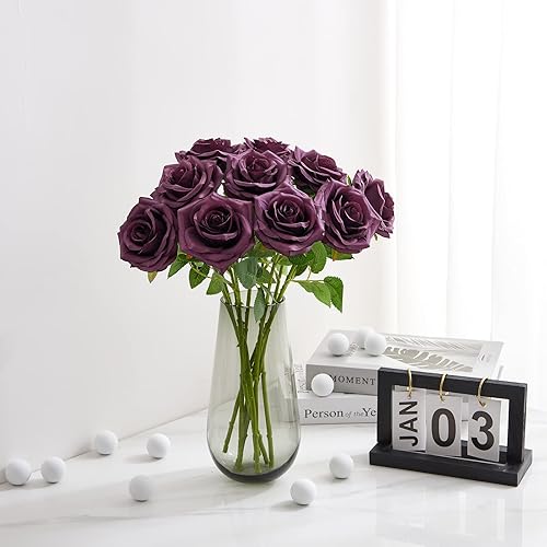 Miniatura 2 de Ramo de rosas artificiales de ciruela, 10 unidades, tallos de rosas artificiales para arreglos de boda, ramo de novia, centro de mesa, flores de