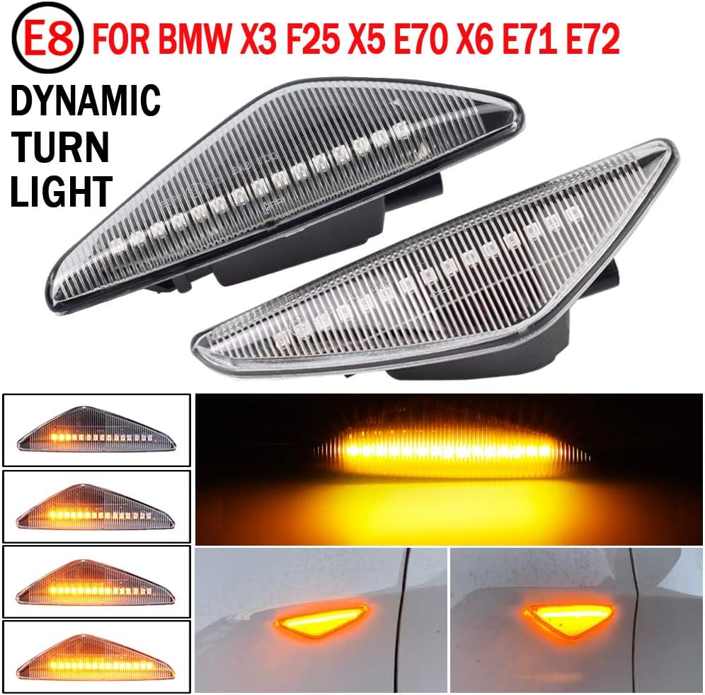 Turn Signal Lamp Led Front Fender Side Marker Light Compatible with BMW X3 F25 X5 E70 X6 E71 E72 (Crystal)
