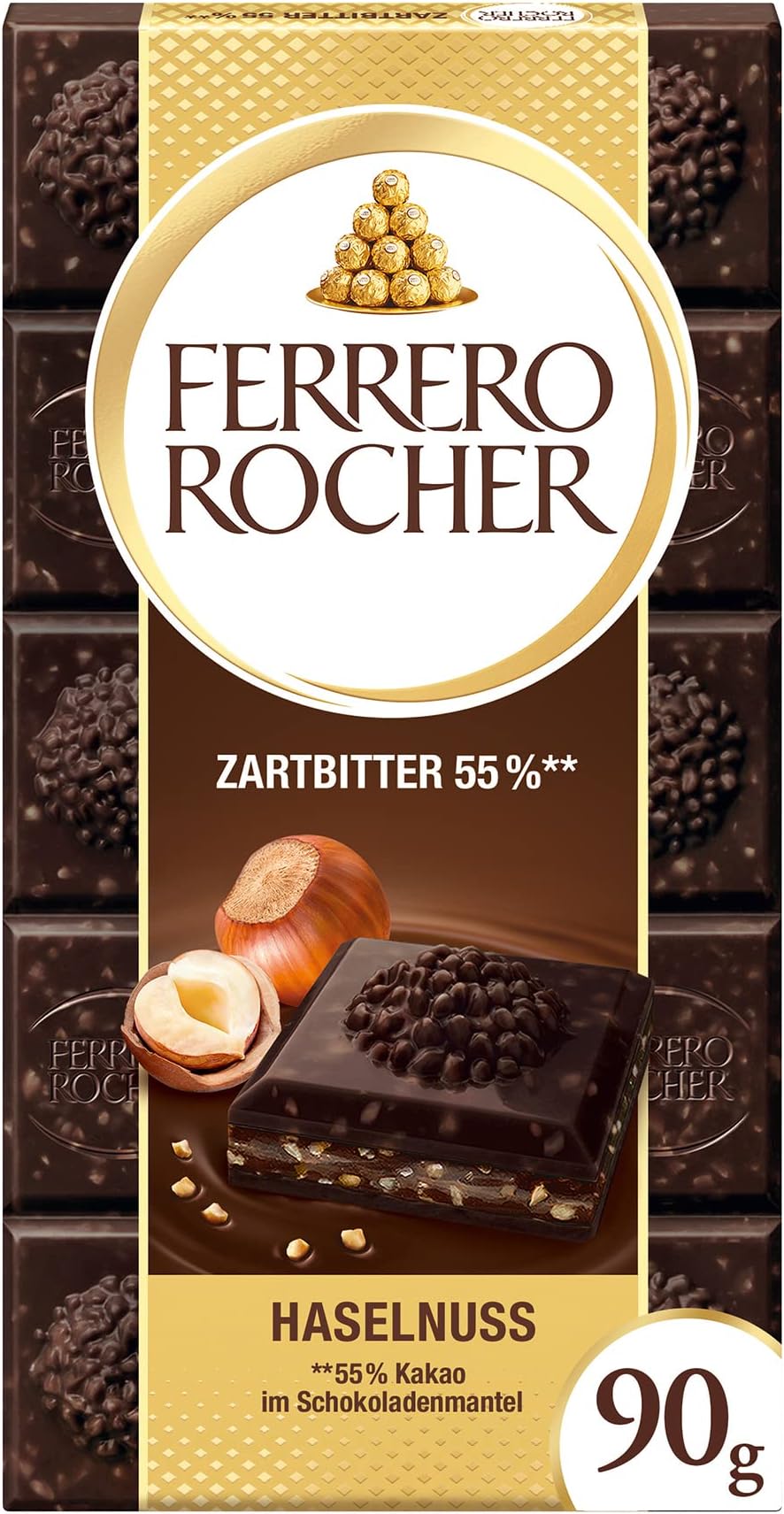 Hazelnut 55% Dark Chocolate 90 Grams (Uk)