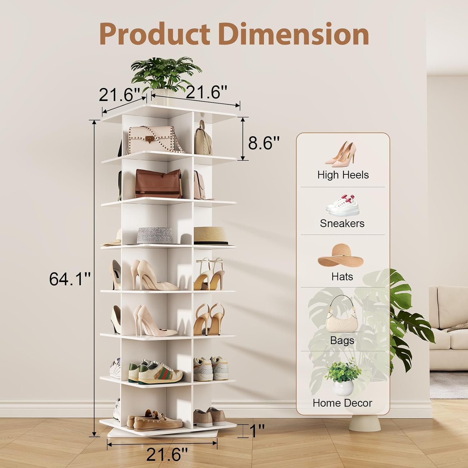 Rotating Shoe Rack Tower, PVC Material Structure, 5-Tier 360° Swivel Lightweight Shoe Organizer, Space-Saving Spinning Shoe Shelf for Entryway, Closet, Bedroom Nook