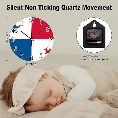 Miniatura 2 de Vinisong Reloj de pared de Panamá con bandera de Panamá, relojes de pared de PVC con bandera nacional, relojes de pared patrióticos, funciona con