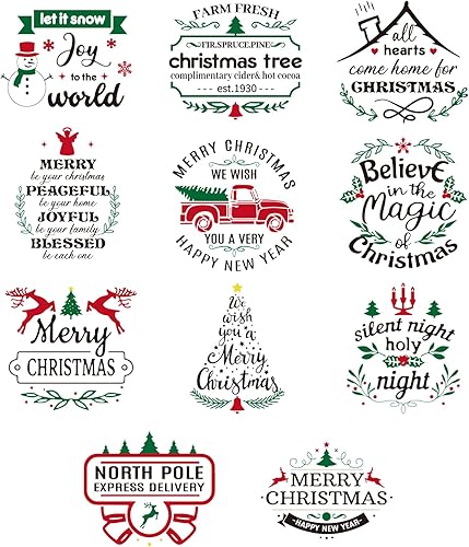 Whaline 11 hojas de transferencia de palabras vintage de Navidad para manualidades, letras negras cálidas, pegatinas de transferencia para muebles,