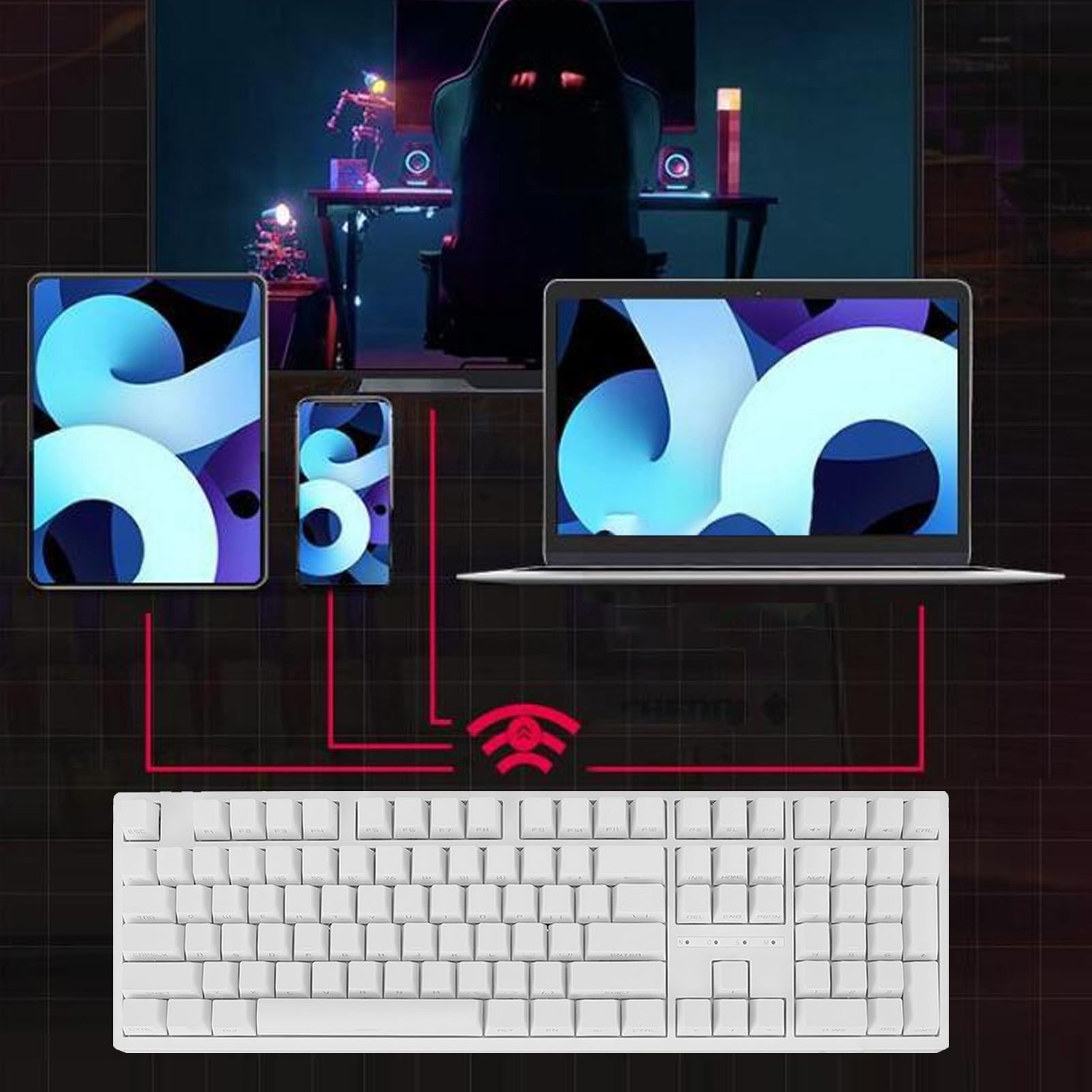 Klawiatura Bezprzewodowa ze 108 Klawiszami, Czerwony Przełącznik RGB BT 5.0 Typ C dla Wins10, dla HarmonyOS, dla Systemu Przewodowa Klawiatura Mechaniczna