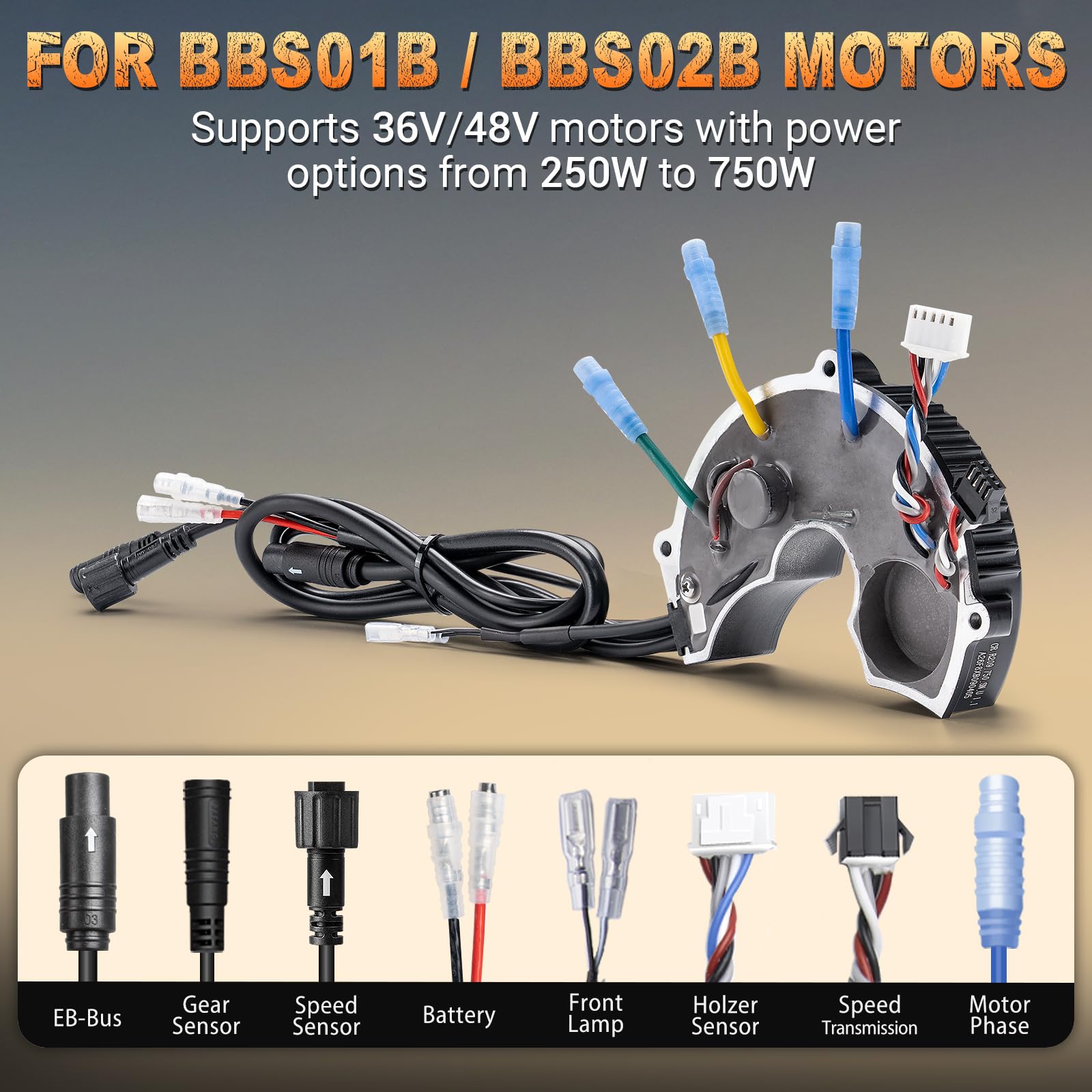 Bafang Controller Universale per Motori Mid Drive BBS (BBS-HD, BBS02B, BBS01B) con Connessione Lampada Anteriore e Sensore Cambio, Compatibile con Tensioni 36V/48V/52V e Potenze da 250W a 1000W