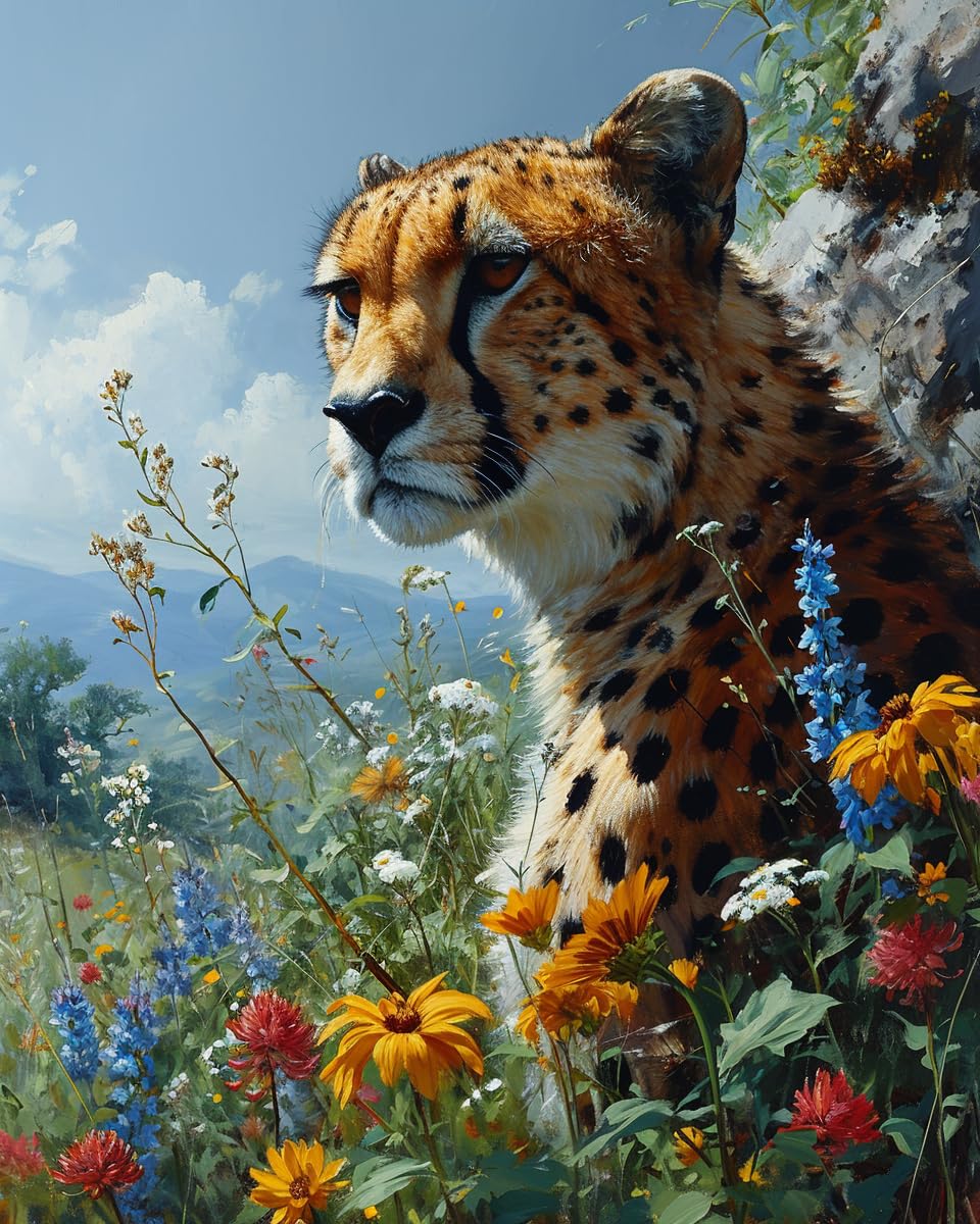 Stamped Cross Stitch Kits, Swift Cheetah Wide Prairie, Needlepoint Counted Cross Kits for Beginners, Embroidery Kits Arts Home Decor(11CT No Frame,16x20 inch), Delicate