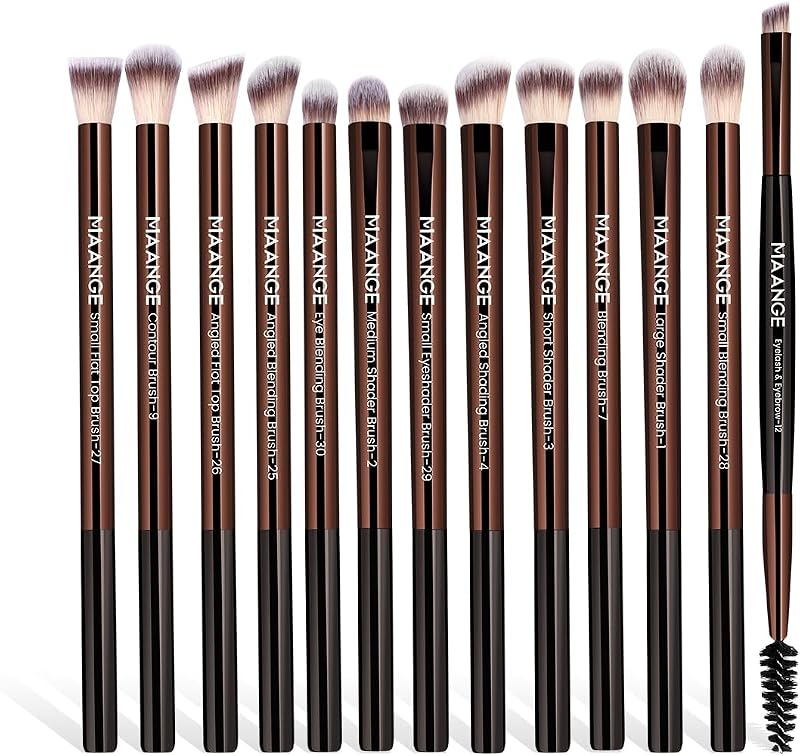Kit MAANGE com 13 pincéis de maquiagem sintéticos e estojo, Coffee Brown