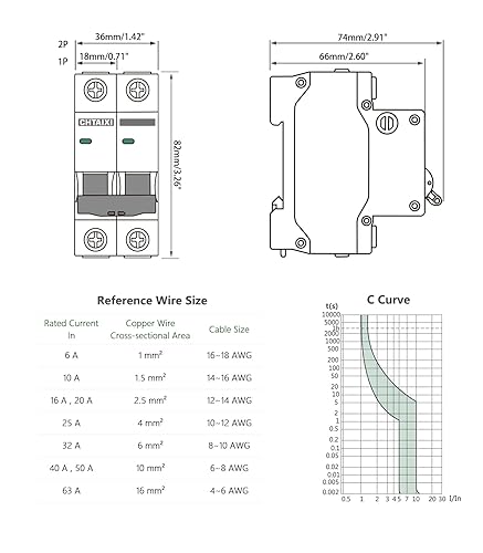 Miniatura 7 de Disyuntor miniatura de CA, 32 Amp 120V240V 2 Polo DIN Rail Mount Circuit Breaker, Disyuntor magnético térmico, Interruptor de desconexión de CA